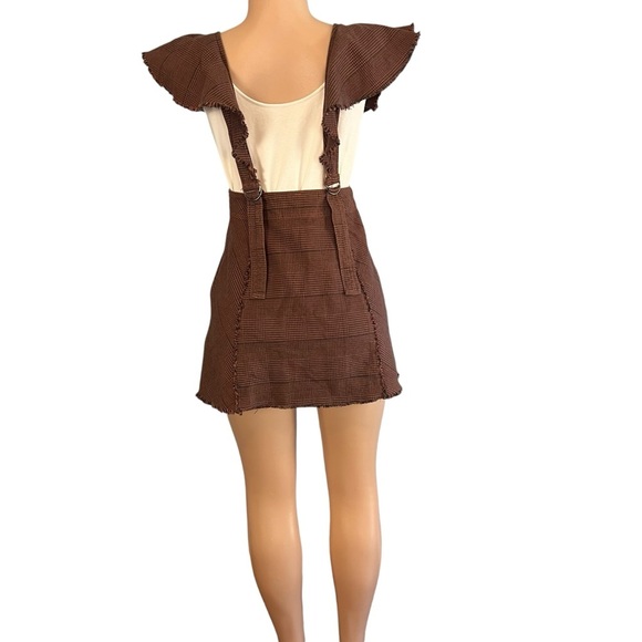 Free People Rowan Plaid Pinafore Skirt Brown - Picture 8 of 9